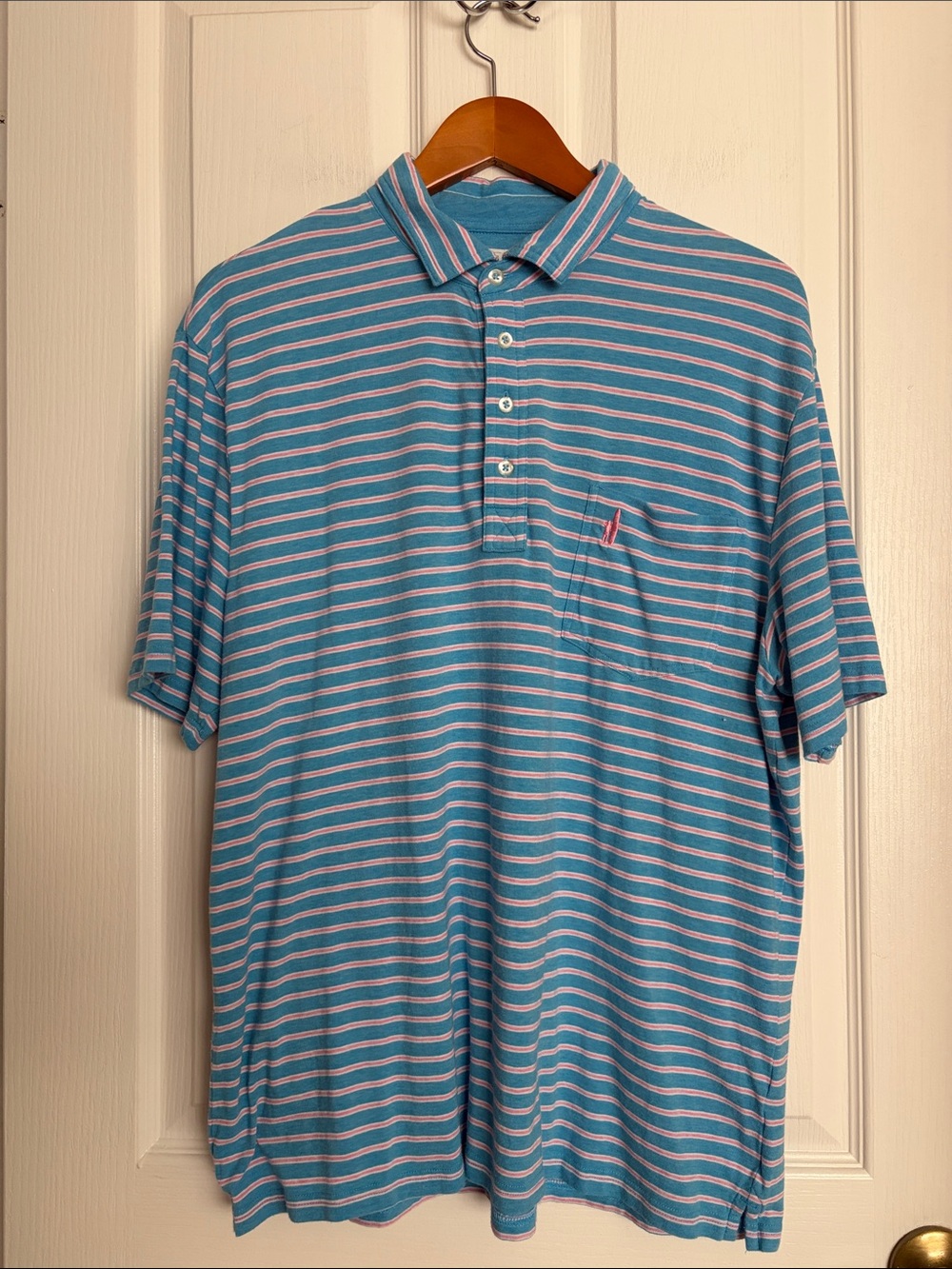 johnnie-O Turquoise & Pink Striped Polo Shirt